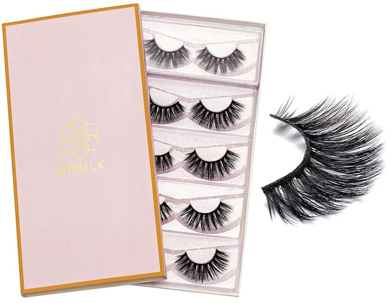 DYSILK Lashes False Eyelashes - Mink Lashes 5 Pairs 6D Faux Eyelash - Wispy Eyelashes Fluffy Strip Lashes Fake Eyelashes Reusable Lash Extension Kit | 15.5mm - Image 1
